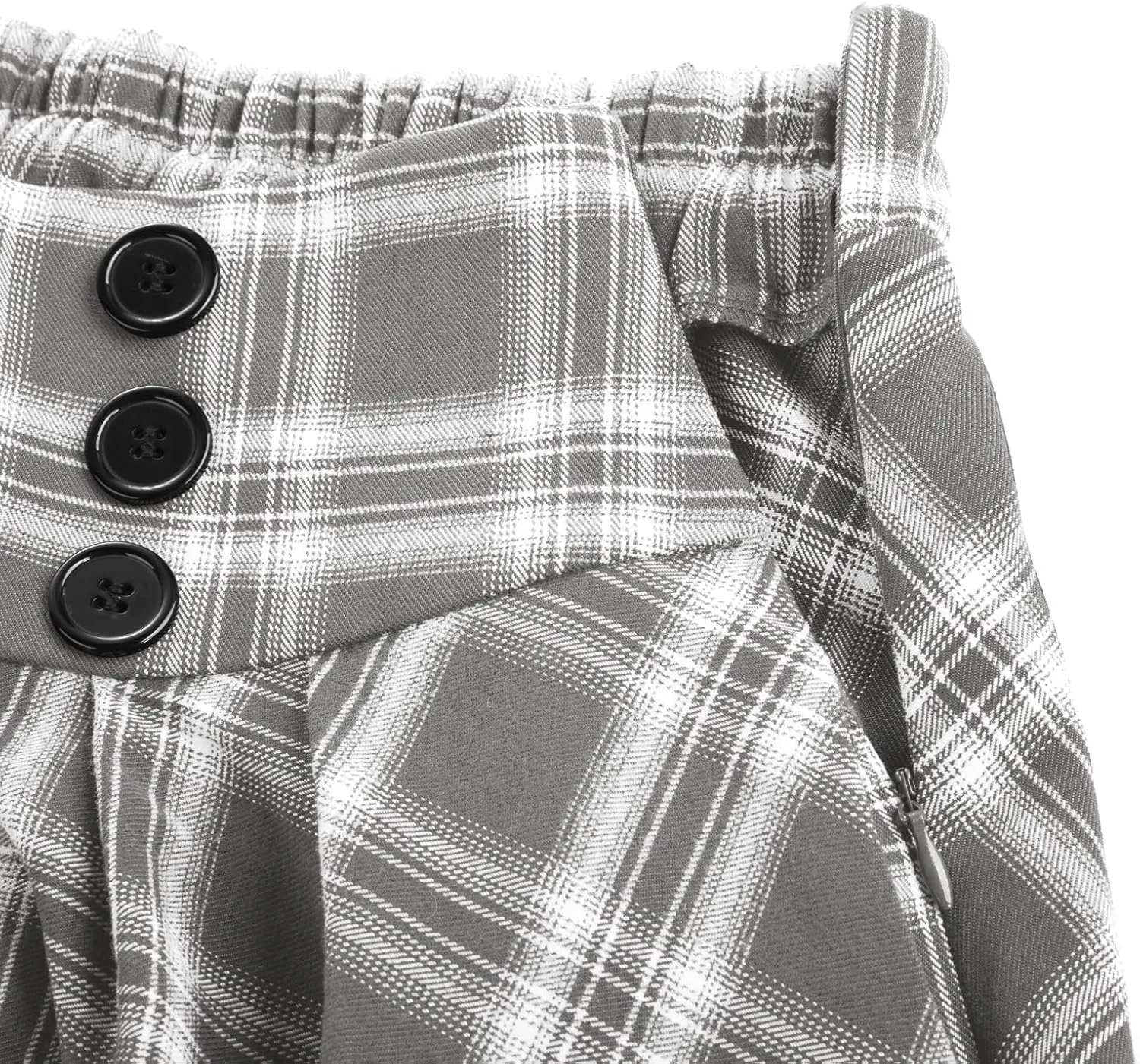 Belle Poque Vintage Plaid Skirt for Women High Waisted Midi A-line Skirts Pleated Skirt with Pockets