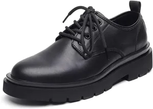 Big Round Toe Oxfords for Men Dress Platform Shoes Lace up Style Genuine Leather Low Top Boots Strong Anti-Skid Thick Rubber Sole Formal Men
