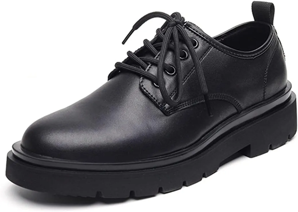 Big Round Toe Oxfords for Men Dress Platform Shoes Lace up Style Genuine Leather Low Top Boots Strong Anti-Skid Thick Rubber Sole Formal Men