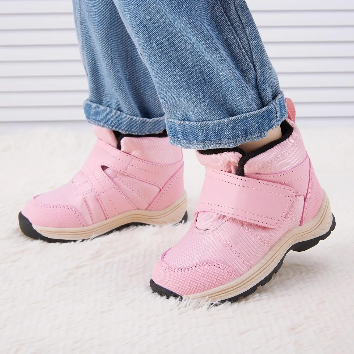 BMCiTYBM Toddler Winter Hikking Boots Boys Girls Waterproof Snow Shoes Nonslip Lightweight High Top Outdoor Sneakers for Cold Weather