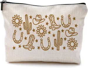 Boho Western Makeup Bag, Western Gifts for Women, Cowgirl Gifts, Western Stuff for Women, Cowgirl Stuff, Western Cowboy Boots Cactus Makeup Cosmetic Bag for Purse