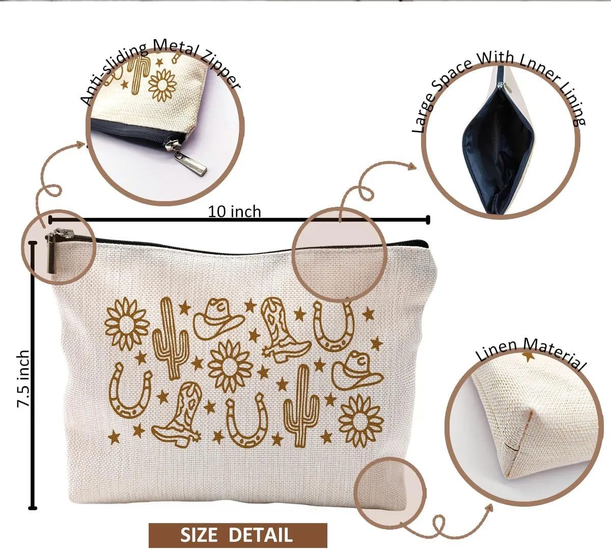 Boho Western Makeup Bag, Western Gifts for Women, Cowgirl Gifts, Western Stuff for Women, Cowgirl Stuff, Western Cowboy Boots Cactus Makeup Cosmetic Bag for Purse