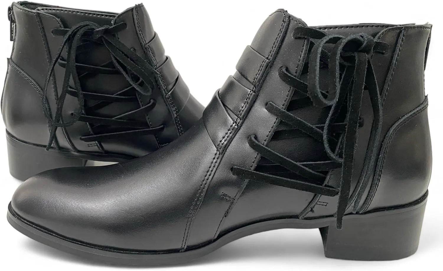 Boots for Women, Leather Ankle Shoes, Ladies Lace Up Booties, Comfortable Low Heel ,Short Fashion Comfy With Arch & 3.5inch Height , Black/Brown Women's Dress Ankle Boots With Round Toe with 10 to 10.5 inches width.