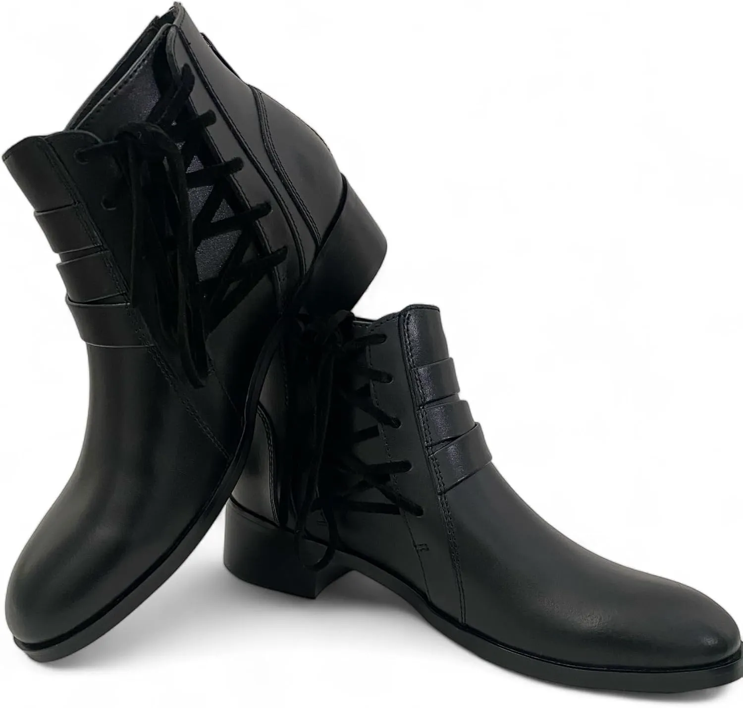 Boots for Women, Leather Ankle Shoes, Ladies Lace Up Booties, Comfortable Low Heel ,Short Fashion Comfy With Arch & 3.5inch Height , Black/Brown Women's Dress Ankle Boots With Round Toe with 10 to 10.5 inches width.