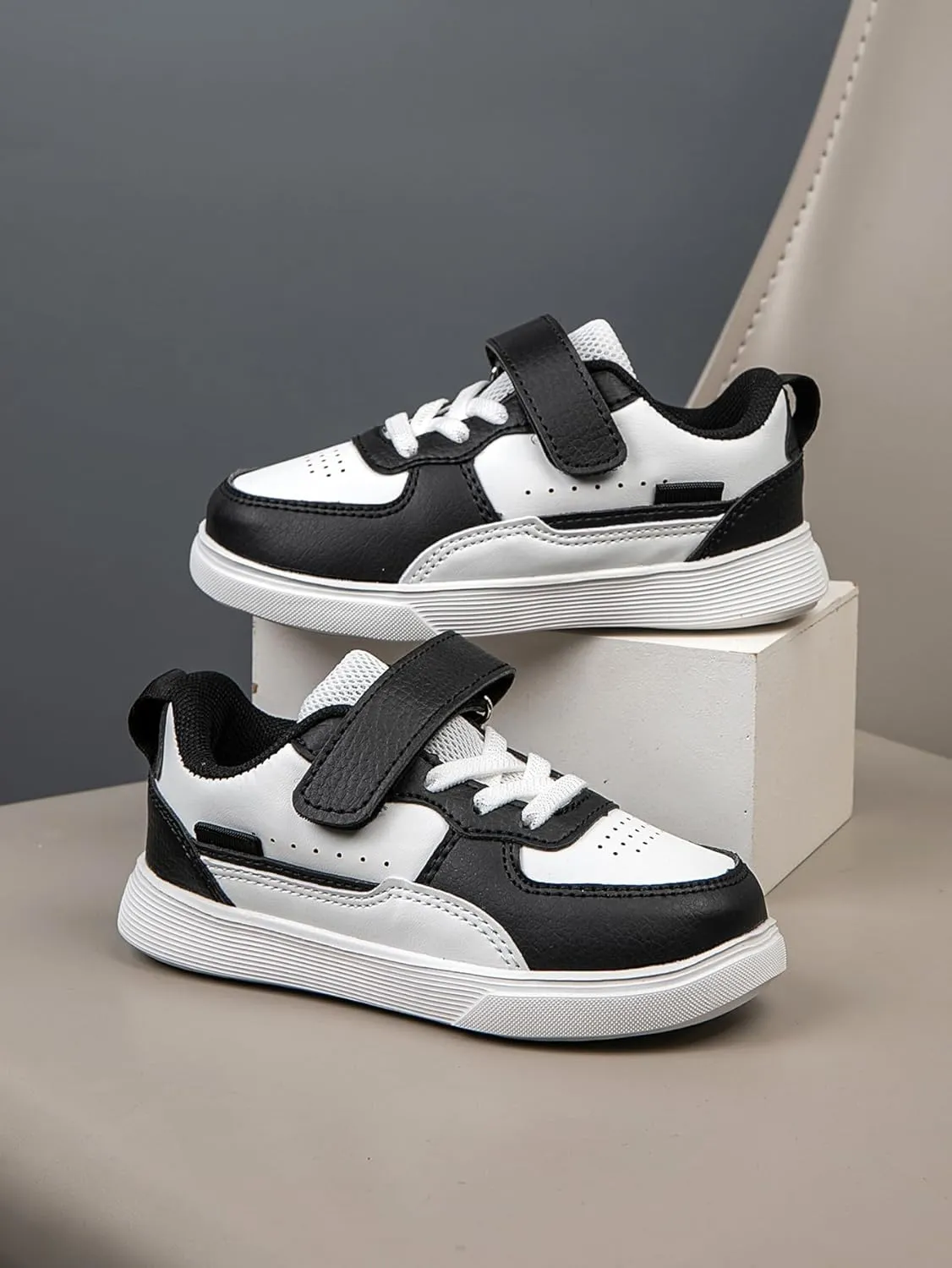 Boys and Girls Board Shoes Adjustable Hook and Loop Classic Low Top Kids Sneakers