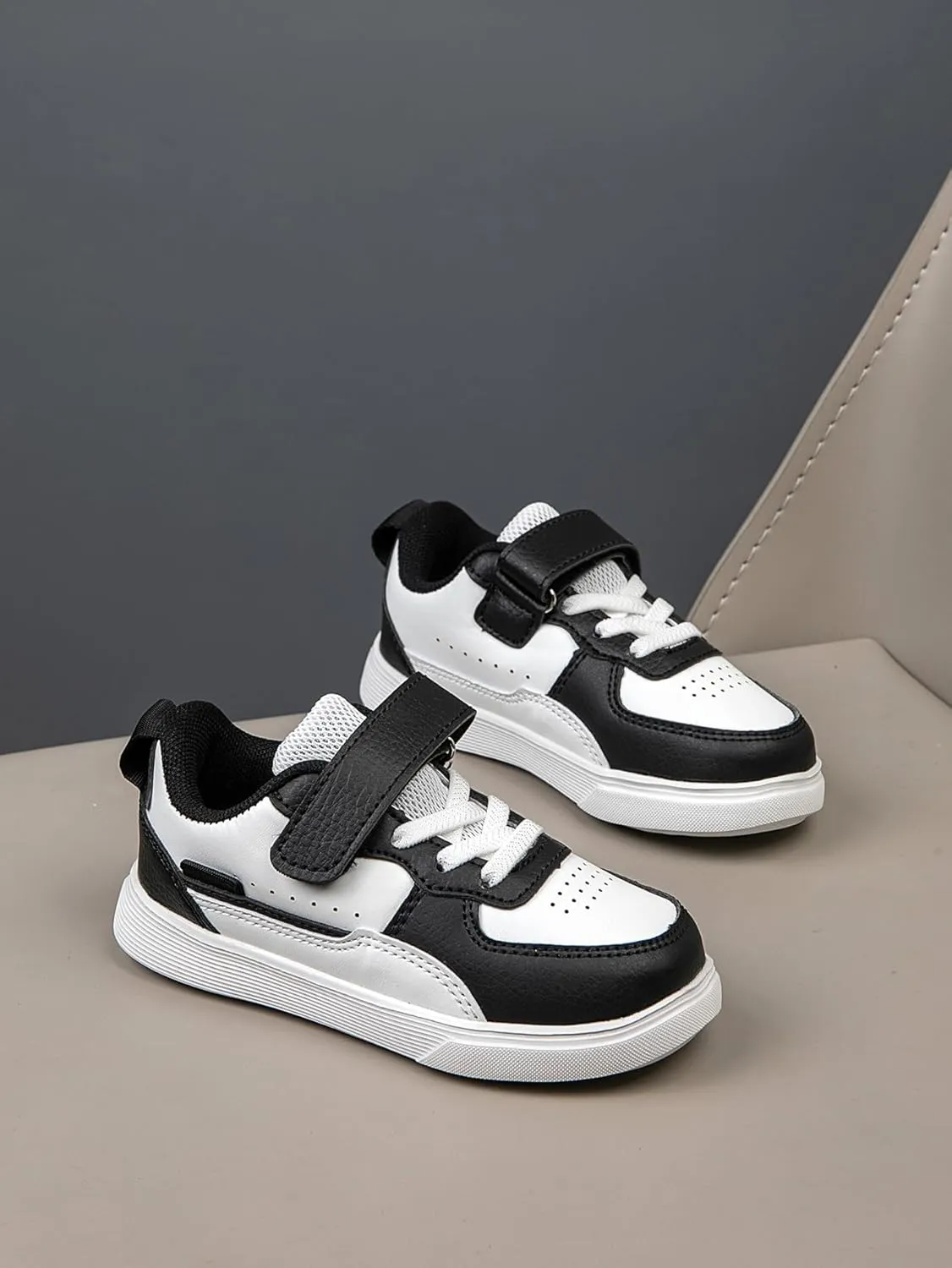Boys and Girls Board Shoes Adjustable Hook and Loop Classic Low Top Kids Sneakers