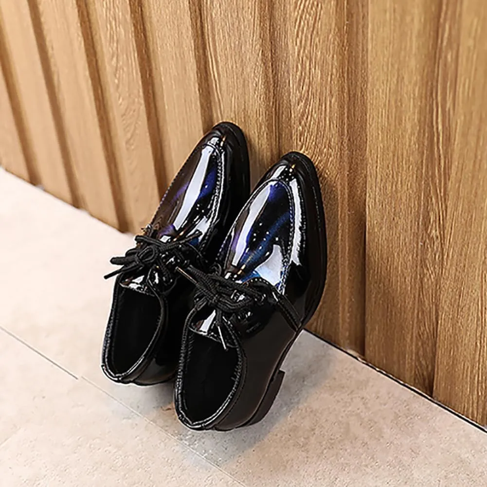 Boys Classic PU Leather Lace-Up School Uniform Oxfords Casual Dress Shoes Loafers Flats