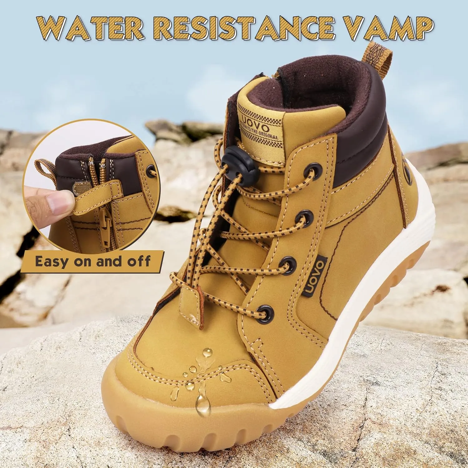 Boys Snow Fashion Boots Winter Waterproof Slip Resistant Fur Lined Outdoor Ankle Walking Sports Shoes (Toddler/Little Kid/Big Kid)