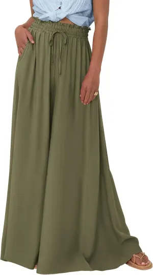BTFBM Women Casual High Waist Wide Leg Pants Summer Floral Solid Long Palazzo Pants Lounge Beach Trousers with Pocket