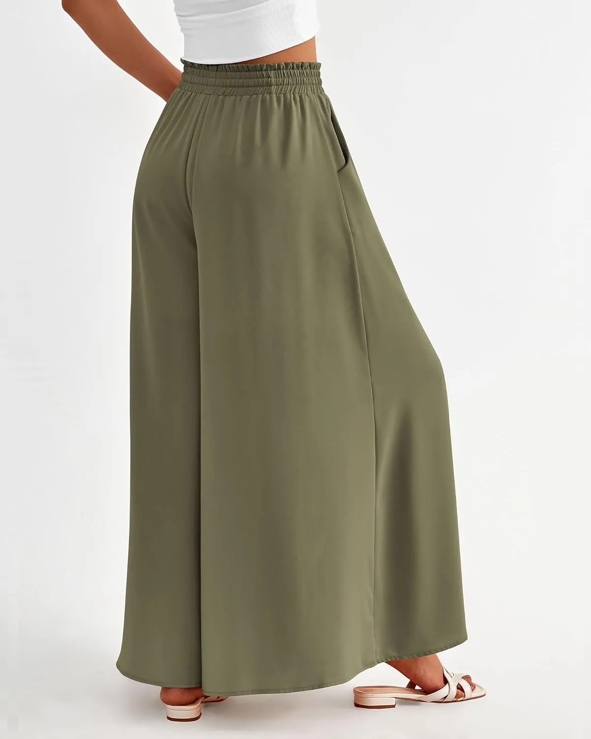 BTFBM Women Casual High Waist Wide Leg Pants Summer Floral Solid Long Palazzo Pants Lounge Beach Trousers with Pocket