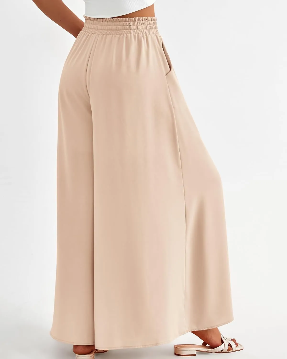 BTFBM Women Casual High Waist Wide Leg Pants Summer Floral Solid Long Palazzo Pants Lounge Beach Trousers with Pocket