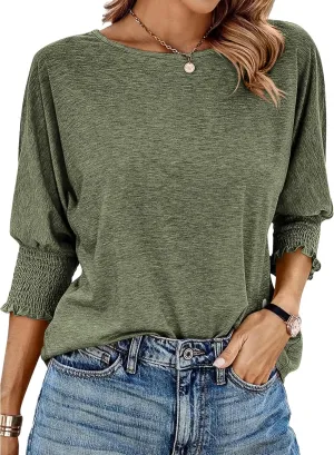 BTFBM Womens Casual 3/4 Sleeve Tops Dressy Spring Summer T Shirts 2025 Crewneck Loose Tunic Vacation Blouses