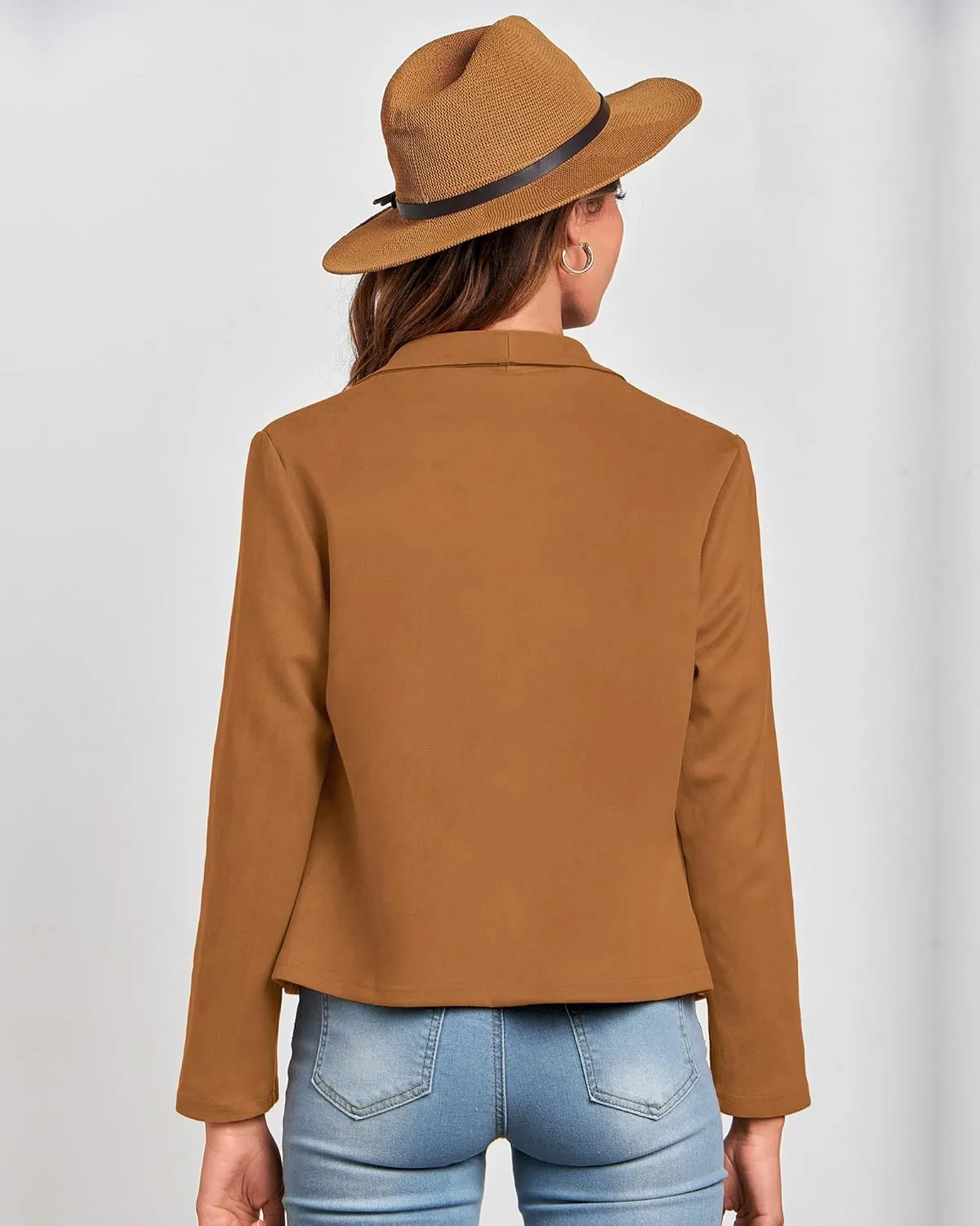 BTFBM Womens Faux Suede Jackets Dressy Spring Summer Clothes 2025 Lapel Long Sleeve Open Front Cropped Outerwear Coats