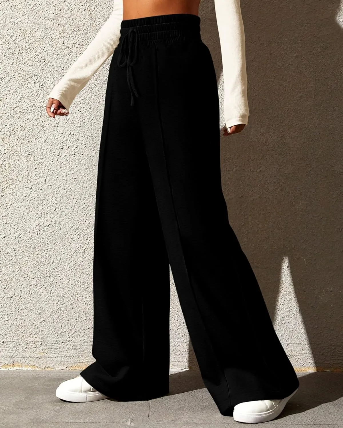 BTFBM Womens Wide Leg Sweatpants Casual Loose Solid Color Pants Comfy Lounge Joggers Baggy Sweatpants Pockets