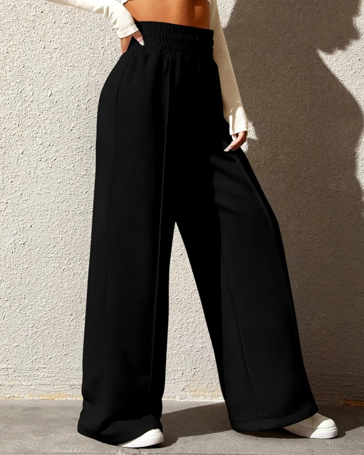 BTFBM Womens Wide Leg Sweatpants Casual Loose Solid Color Pants Comfy Lounge Joggers Baggy Sweatpants Pockets