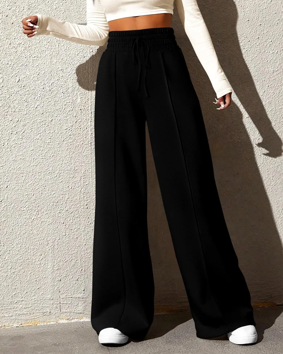 BTFBM Womens Wide Leg Sweatpants Casual Loose Solid Color Pants Comfy Lounge Joggers Baggy Sweatpants Pockets