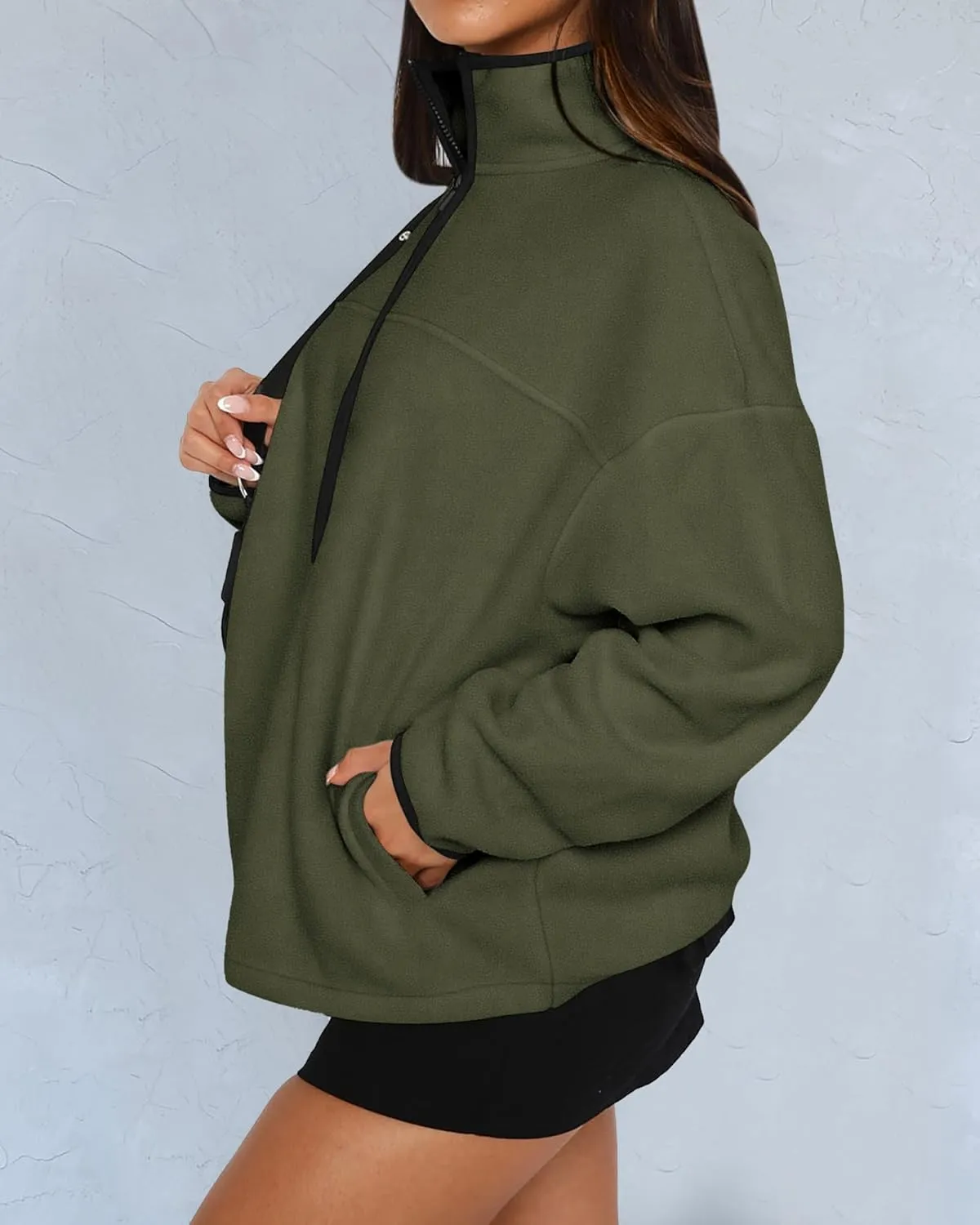 BTFBM Women's Zip Up Fleece Jackets Stand Collar 2024 Fall Winter Outerwear Casual Fuzzy Coats with Pockets