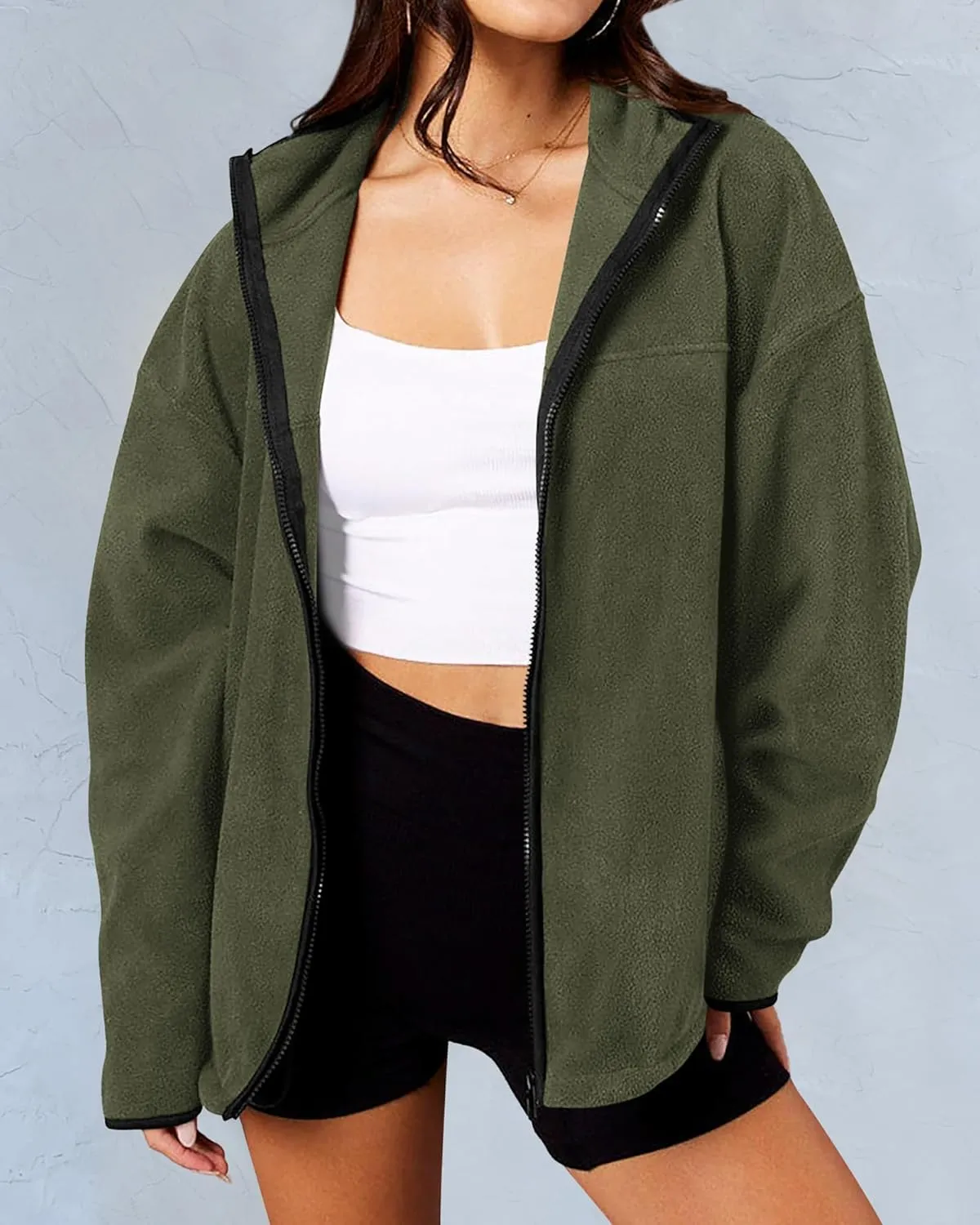 BTFBM Women's Zip Up Fleece Jackets Stand Collar 2024 Fall Winter Outerwear Casual Fuzzy Coats with Pockets