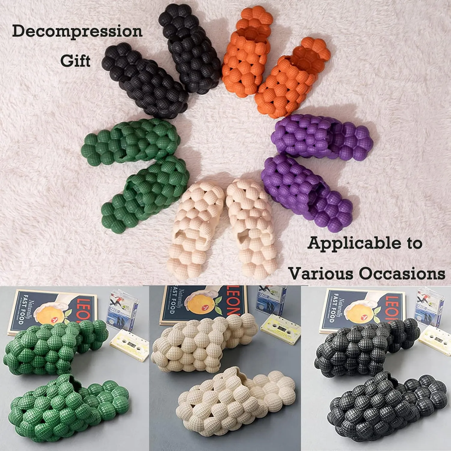 Bubble Slippers for Women Men, Funny Massage Golf Ball Slides, Cloud Cushion Thick Sole Spa, Non-slip Stress Relief Reflexology Sandals, Shower Bedroom