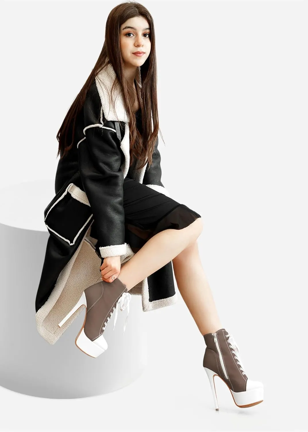 Canvas Ankle Boots Platform Lace-Up Short Boot Stiletto High Heel Closed Round Toe Sneaker Booties with Side Zipper for Women Ladies Sexy Spring Summer