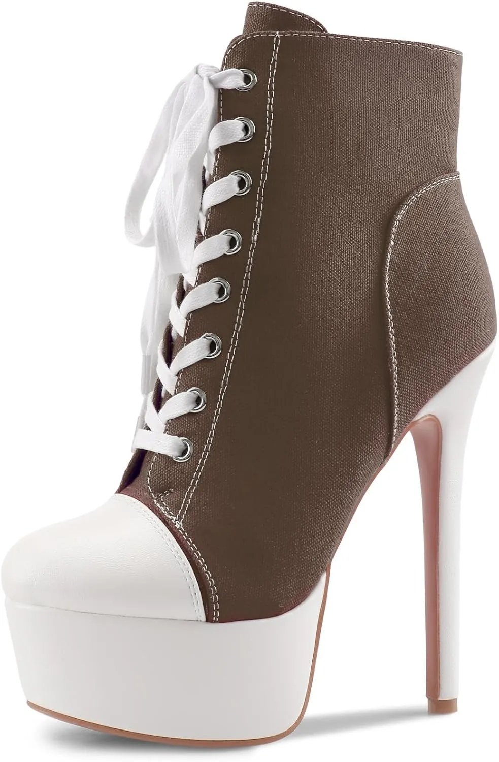 Canvas Ankle Boots Platform Lace-Up Short Boot Stiletto High Heel Closed Round Toe Sneaker Booties with Side Zipper for Women Ladies Sexy Spring Summer