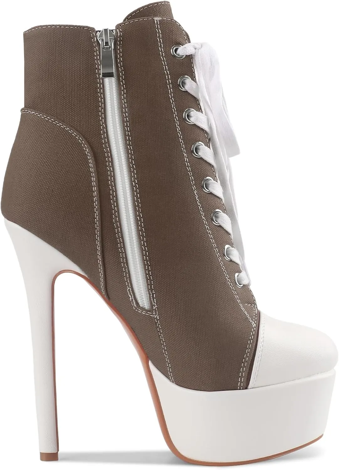 Canvas Ankle Boots Platform Lace-Up Short Boot Stiletto High Heel Closed Round Toe Sneaker Booties with Side Zipper for Women Ladies Sexy Spring Summer