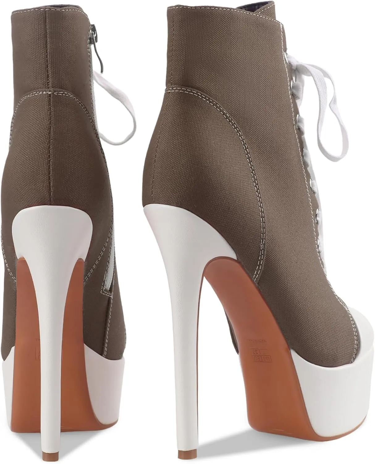 Canvas Ankle Boots Platform Lace-Up Short Boot Stiletto High Heel Closed Round Toe Sneaker Booties with Side Zipper for Women Ladies Sexy Spring Summer