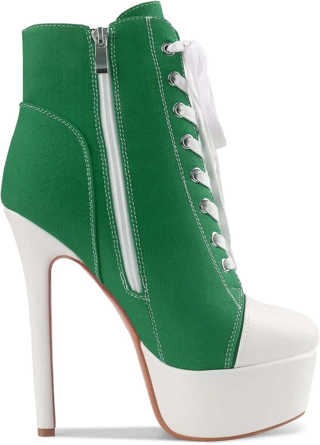 Canvas Ankle Boots Platform Lace-Up Short Boot Stiletto High Heel Closed Round Toe Sneaker Booties with Side Zipper for Women Ladies Sexy Spring Summer