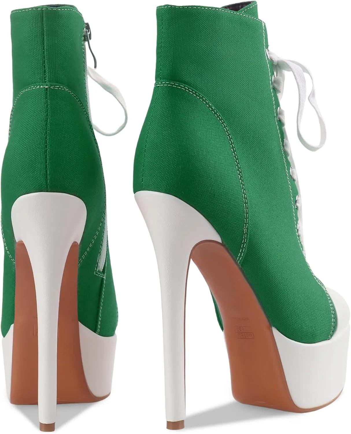 Canvas Ankle Boots Platform Lace-Up Short Boot Stiletto High Heel Closed Round Toe Sneaker Booties with Side Zipper for Women Ladies Sexy Spring Summer