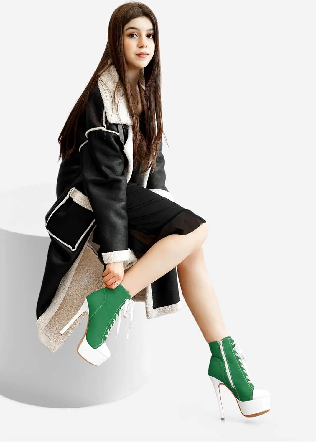 Canvas Ankle Boots Platform Lace-Up Short Boot Stiletto High Heel Closed Round Toe Sneaker Booties with Side Zipper for Women Ladies Sexy Spring Summer