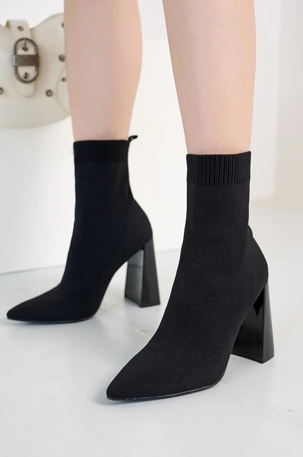 Cape Robbin Pointed Toe Booties for Women with Heels - Dressy Sock Boots and Heeled Ankle Boots, Chic Pointy Toe Booties for Women (Faina.A)