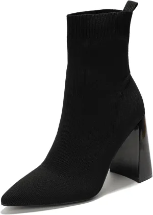 Cape Robbin Pointed Toe Booties for Women with Heels - Dressy Sock Boots and Heeled Ankle Boots, Chic Pointy Toe Booties for Women (Faina.A)