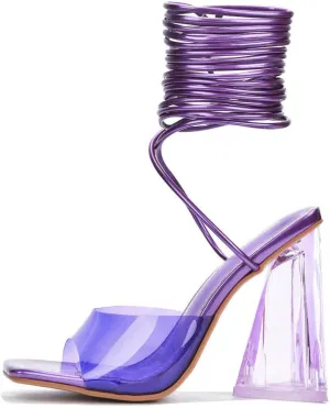 Cape Robbin Women's Lace-Up Strappy Heeled Sandals - Square Open Toe High Heels for Party, Wedding, Dress Shoes - Elegant Transparent Design (Swag)