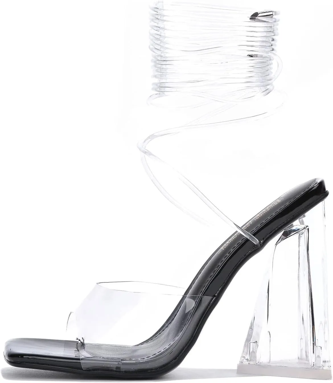 Cape Robbin Women's Lace-Up Strappy Heeled Sandals - Square Open Toe High Heels for Party, Wedding, Dress Shoes - Elegant Transparent Design (Swag)