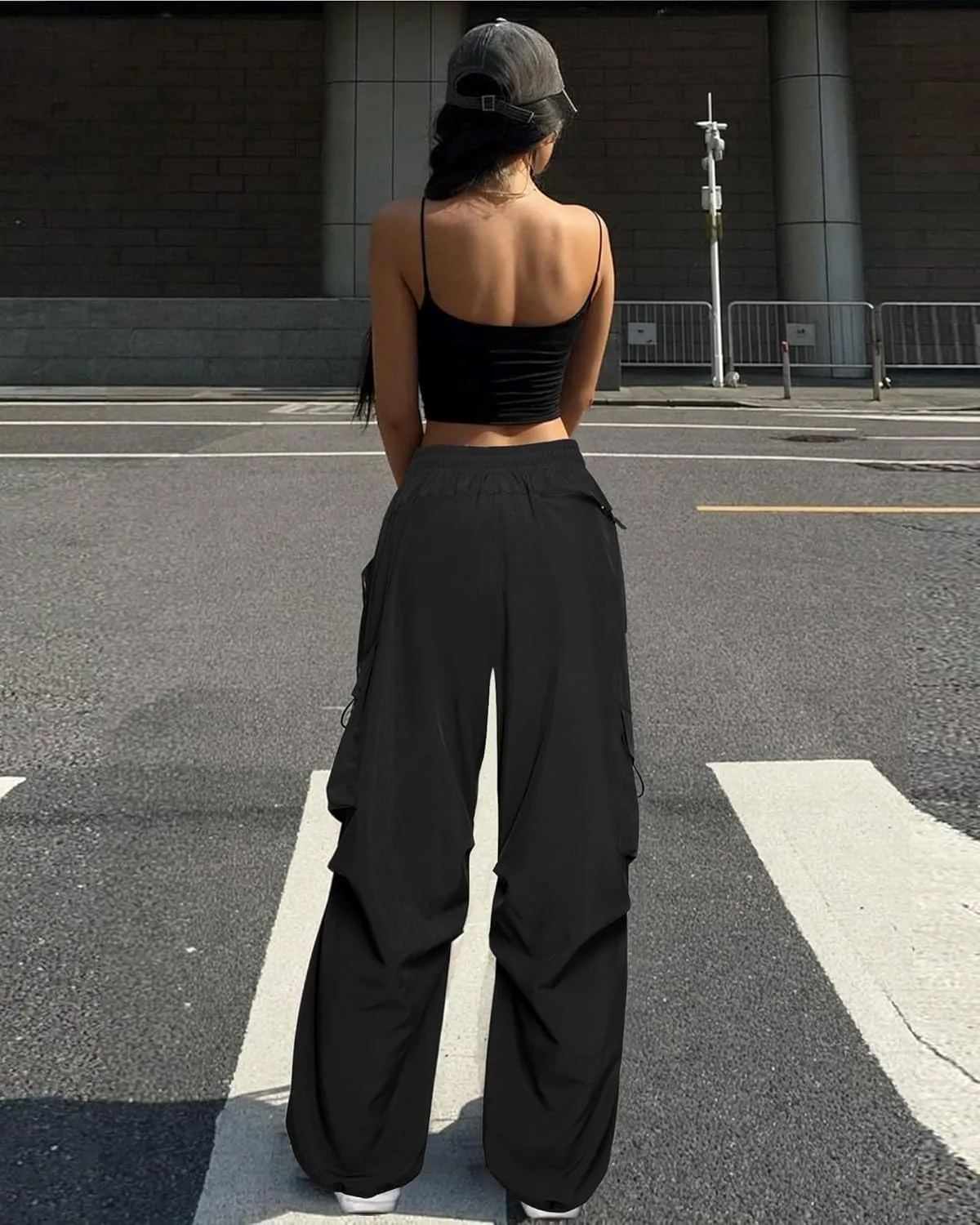 Cargo Pants Women Baggy High Waisted Parachute Pants with Pockets Wide Leg Y2K Casual Pants for Women