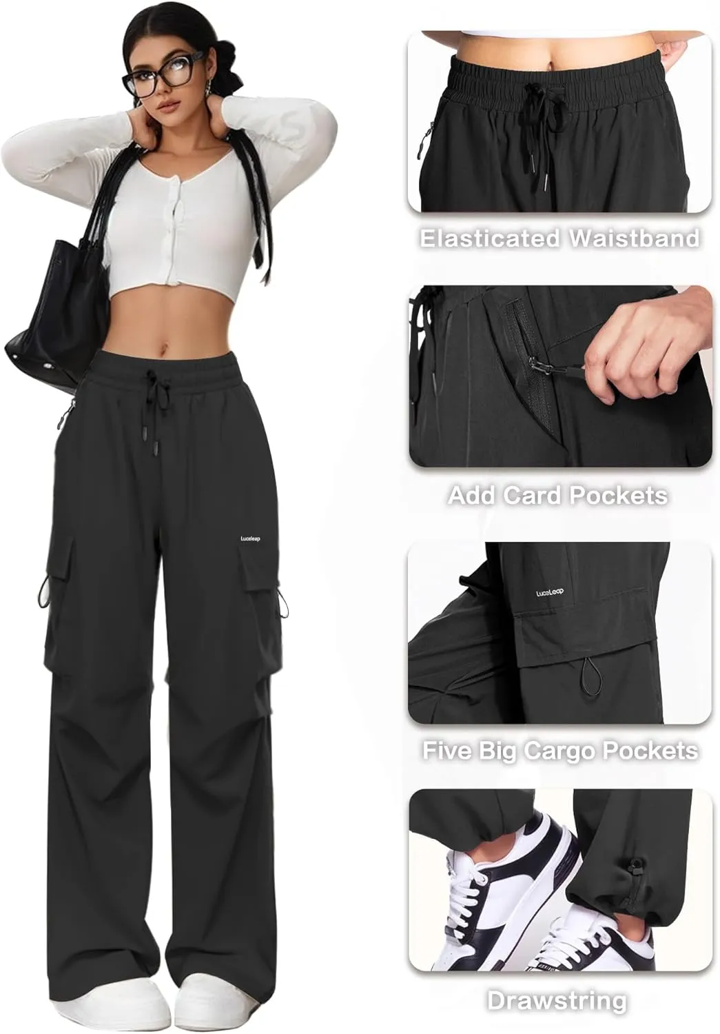 Cargo Pants Women Baggy High Waisted Parachute Pants with Pockets Wide Leg Y2K Casual Pants for Women