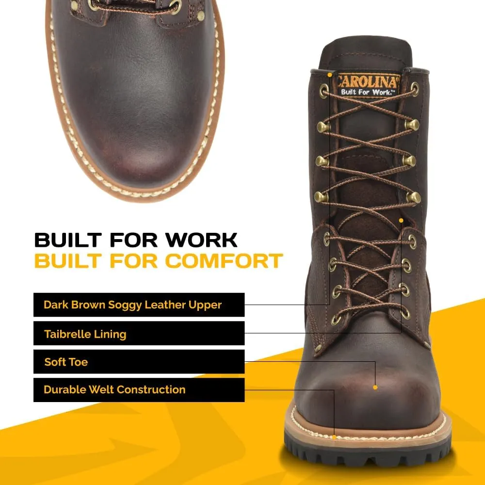 Carolina Elm 8” Logger Work Boots for Women - Rugged Leather Upper, Pillow Cushion Footbed, and Welted Oil- and Slip-Resistant Outsole, EH Rated