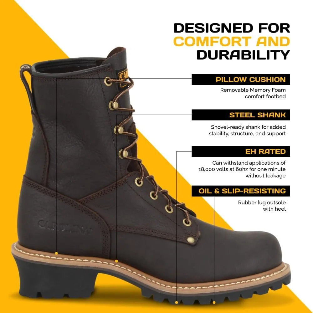 Carolina Elm 8” Logger Work Boots for Women - Rugged Leather Upper, Pillow Cushion Footbed, and Welted Oil- and Slip-Resistant Outsole, EH Rated