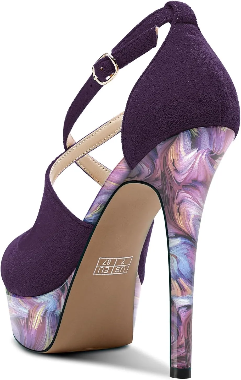 Castamere Womens High Platform Stiletto Heel Peep Open Toe Sandals Cross-Strap Two-Piece Patchwork Prom Dress 5.1 Inches Heels