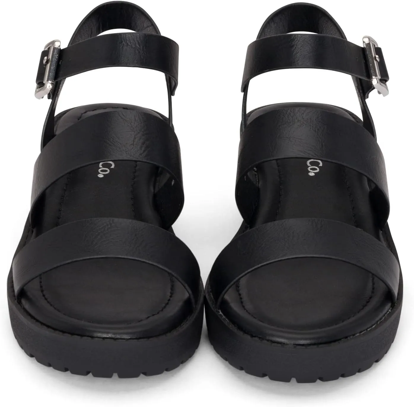 Chariot & Co -Credit(IIS)- Girls/Little Kids/Children Open Toe Strappy Two Band Double Strap Ankle Buckle Platform Lug Sole Chunky Block 1.75" Heel Sandals
