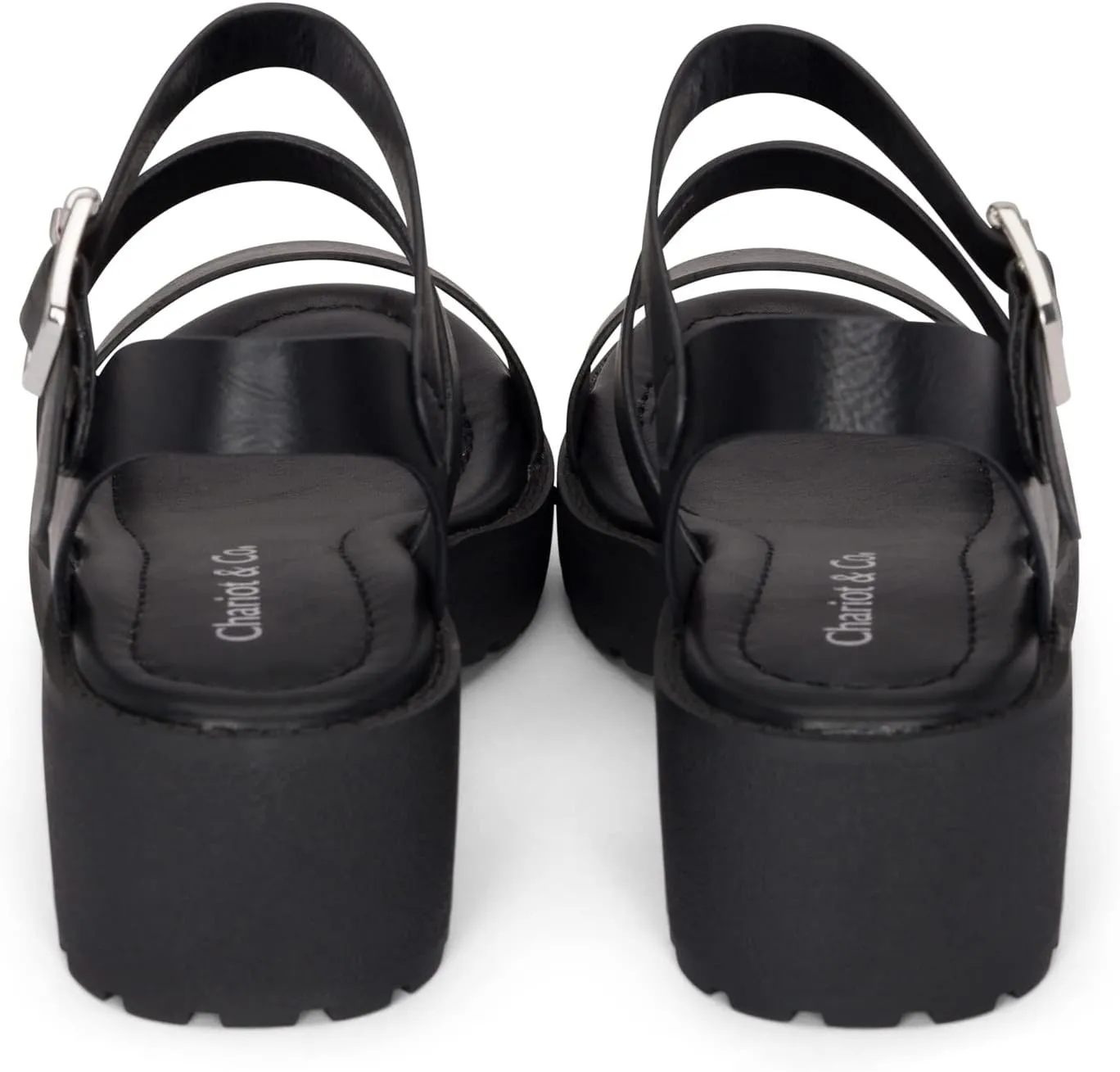 Chariot & Co -Credit(IIS)- Girls/Little Kids/Children Open Toe Strappy Two Band Double Strap Ankle Buckle Platform Lug Sole Chunky Block 1.75" Heel Sandals