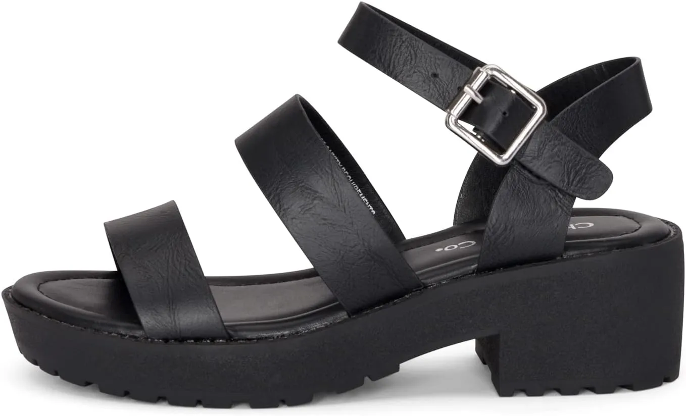 Chariot & Co -Credit(IIS)- Girls/Little Kids/Children Open Toe Strappy Two Band Double Strap Ankle Buckle Platform Lug Sole Chunky Block 1.75" Heel Sandals