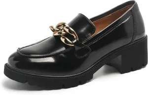Chunky Loafers Women Platform Loafers for Women Comfort Slip-on Loafers with Chain Faux Leather