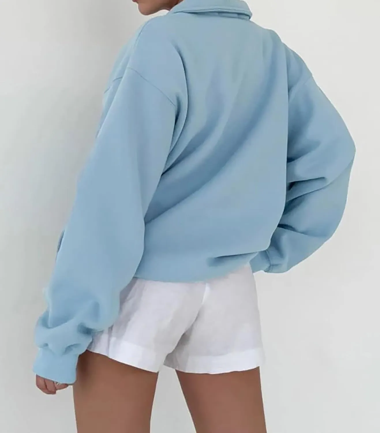 Cioatin Women Oversize Fleece Button Up Collar Polo Neck Sweatshirt Top Loose Drop Shoulder Hoodie Pullover Fall Outfits