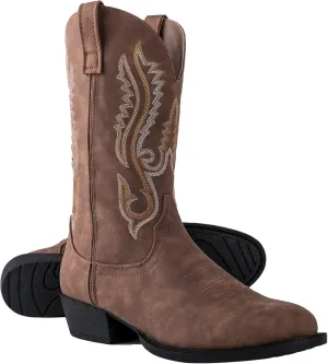 Classic Cowboy Boots for Men - Footwear with Traditional Round Toe Men's Western Boots with Embroidery - Outdoor Water Repellent Durable Boots
