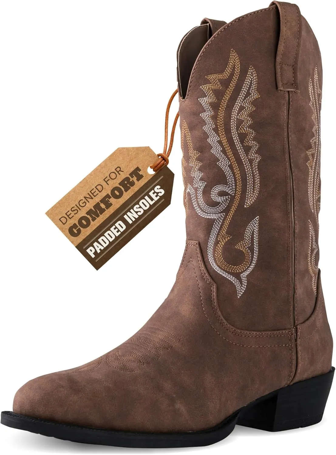 Classic Cowboy Boots for Men - Footwear with Traditional Round Toe Men's Western Boots with Embroidery - Outdoor Water Repellent Durable Boots