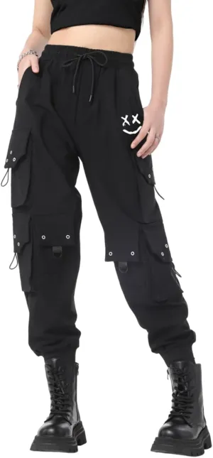 CLOAKA Cargo Pants Women Gothic Y2K High Waist Adjustable with Pockets Drawstring Street Techwear Jogger Sweatpants