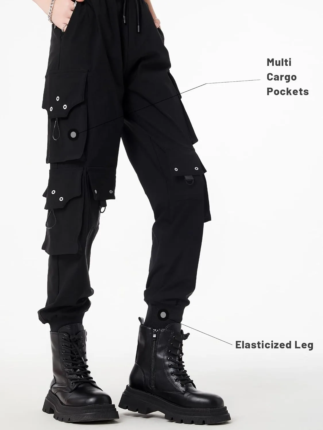 CLOAKA Cargo Pants Women Gothic Y2K High Waist Adjustable with Pockets Drawstring Street Techwear Jogger Sweatpants