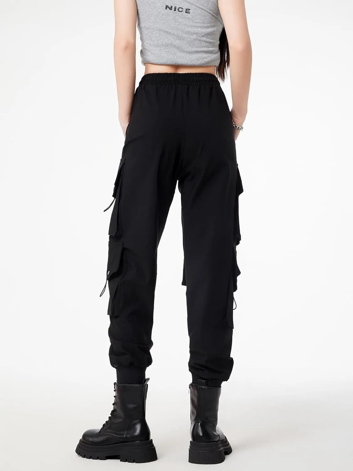 CLOAKA Cargo Pants Women Gothic Y2K High Waist Adjustable with Pockets Drawstring Street Techwear Jogger Sweatpants