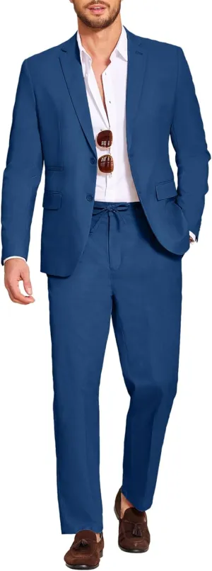 COOFANDY Men's 2 Piece Linen Suits Set Regular Fit Casual Lightweight Blazer Jacket and Pants